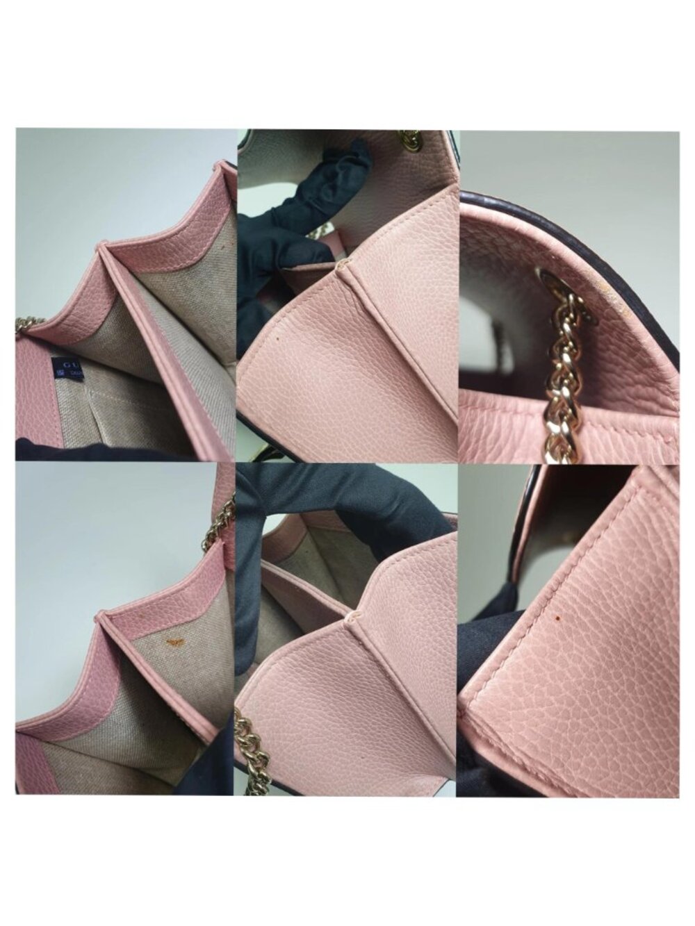 Authentic Gucci Interlocking GG Shoulder Bag Pink Leather Chain Crossbody - Picture 9 of 12